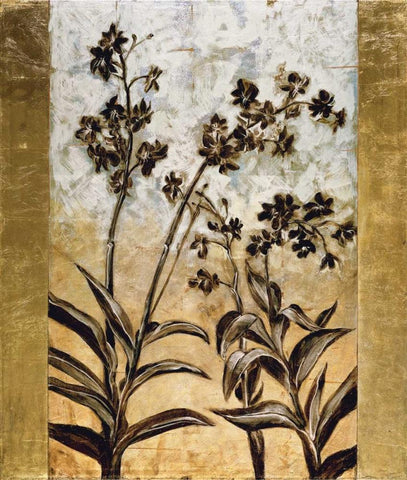 Orchid Silhouette Black Ornate Wood Framed Art Print with Double Matting by Lange, Erin