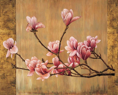 Pink Magnolias Black Ornate Wood Framed Art Print with Double Matting by Lange, Erin