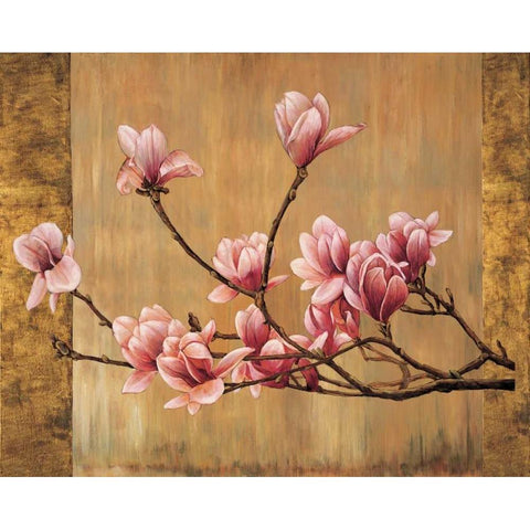 Pink Magnolias Gold Ornate Wood Framed Art Print with Double Matting by Lange, Erin