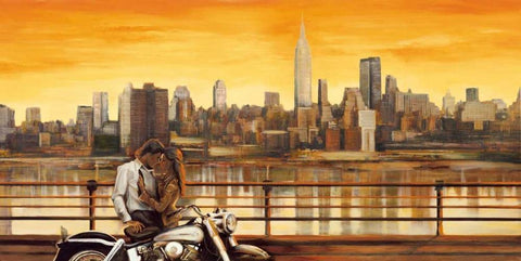 Lovers in New York White Modern Wood Framed Art Print with Double Matting by Rovere, Edoardo