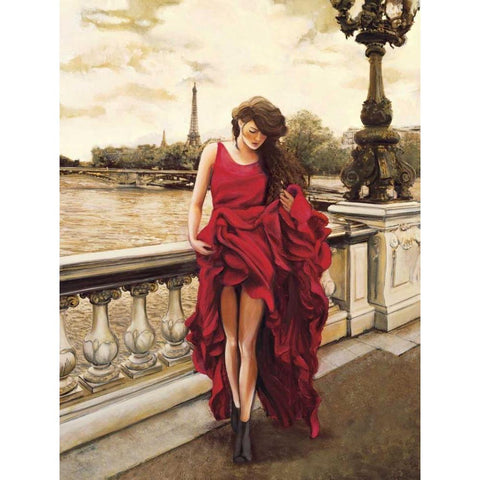 Woman in Paris White Modern Wood Framed Art Print by Rovere, Edoardo