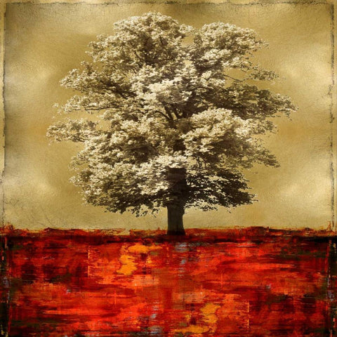 Stately - Red on Gold Black Modern Wood Framed Art Print with Double Matting by Turner, Eric