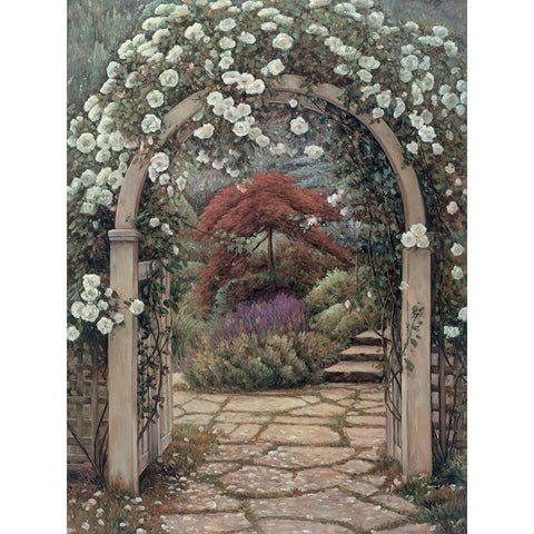 Archway to the Garden Gold Ornate Wood Framed Art Print with Double Matting by Wright, Elizabeth
