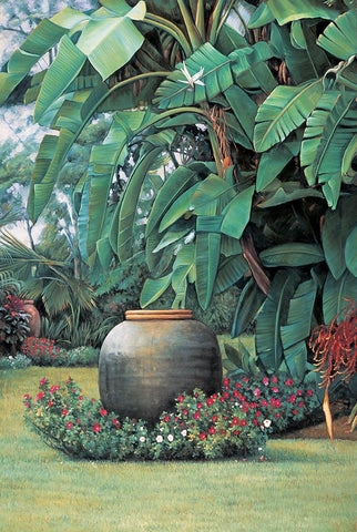 Tropical Garden I Black Ornate Wood Framed Art Print with Double Matting by Wright, Elizabeth