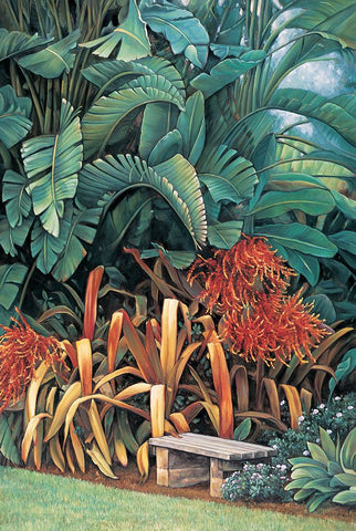 Tropical Garden II Black Ornate Wood Framed Art Print with Double Matting by Wright, Elizabeth