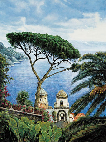 Amalfi Coast Black Ornate Wood Framed Art Print with Double Matting by Wright, Elizabeth