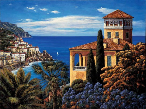 The Amalfi Coast White Modern Wood Framed Art Print with Double Matting by Wright, Elizabeth