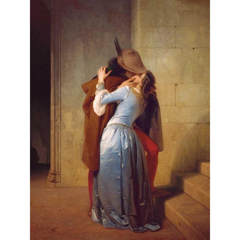 ll bacio Black Modern Wood Framed Art Print with Double Matting by Hayez, Francesco