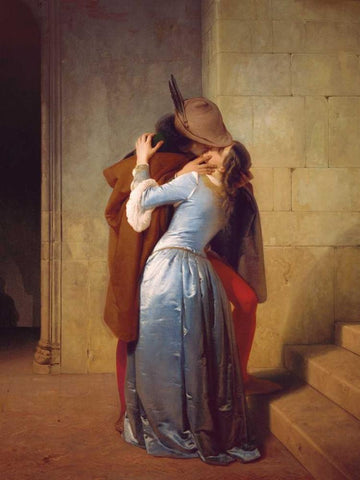 ll bacio Black Ornate Wood Framed Art Print with Double Matting by Hayez, Francesco