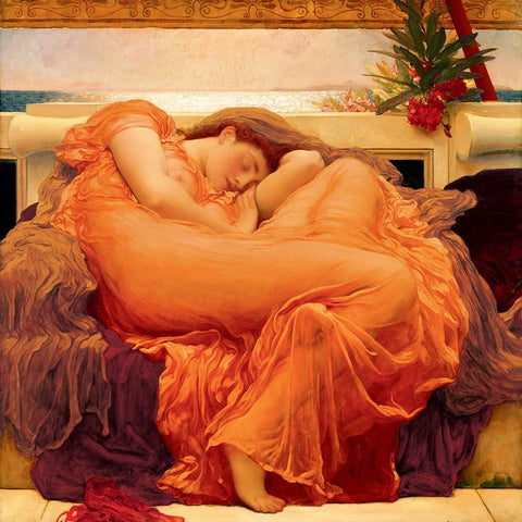 Flaming June Black Ornate Wood Framed Art Print with Double Matting by Leighton, Frederic