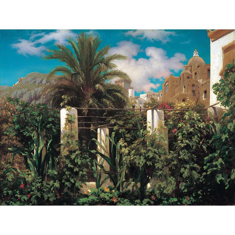 A Garden in Capri Gold Ornate Wood Framed Art Print with Double Matting by Leighton, Frederic