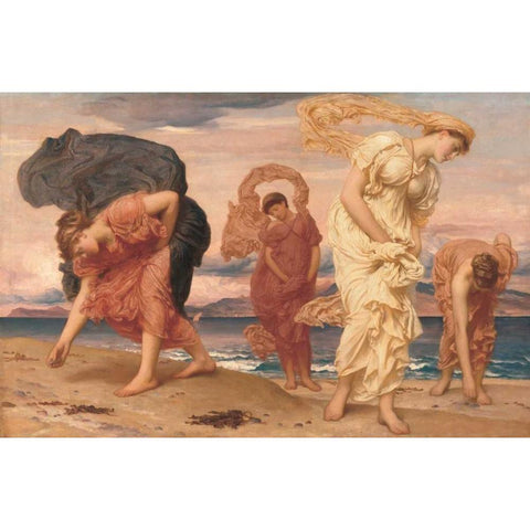 By the Sea Gold Ornate Wood Framed Art Print with Double Matting by Leighton, Frederic