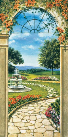 Giardino con fontana White Modern Wood Framed Art Print with Double Matting by Mannarini, Giovanbattista