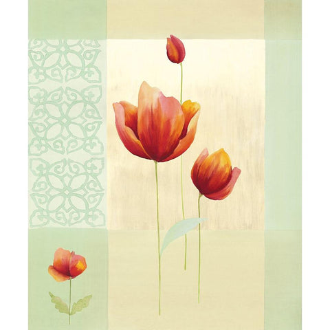 Tulipes et coquelicots I Gold Ornate Wood Framed Art Print with Double Matting by Boulez, Genevieve