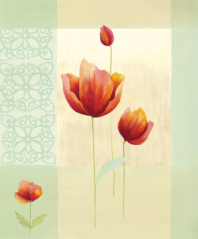 Tulipes et coquelicots I Black Ornate Wood Framed Art Print with Double Matting by Boulez, Genevieve