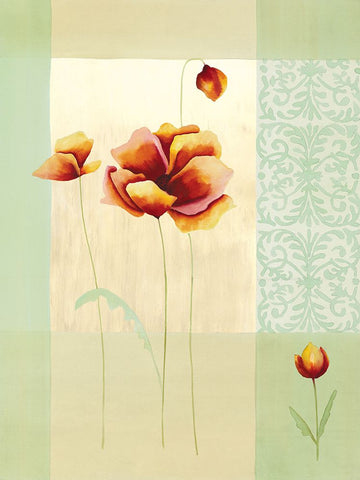 Tulipes et coquelicots II White Modern Wood Framed Art Print with Double Matting by Boulez, Genevieve