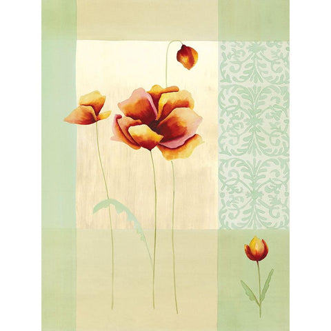 Tulipes et coquelicots II Black Modern Wood Framed Art Print by Boulez, Genevieve