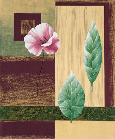 Coquelicots et feuilles I Black Ornate Wood Framed Art Print with Double Matting by Boulez, Genevieve