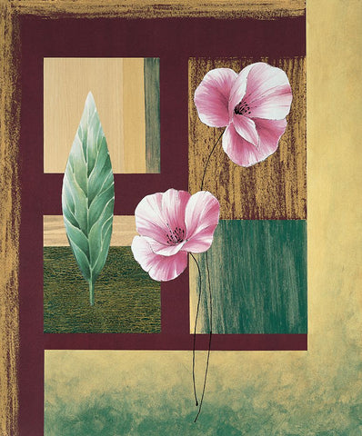 Coquelicots et feuilles II White Modern Wood Framed Art Print with Double Matting by Boulez, Genevieve