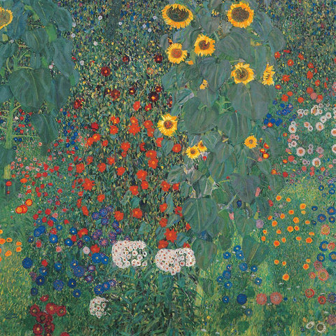 Garden with Sunflowers White Modern Wood Framed Art Print by Klimt, Gustav