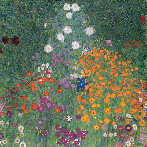 Flowery Garden Black Modern Wood Framed Art Print with Double Matting by Klimt, Gustav