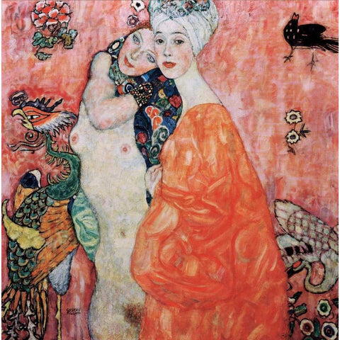 Le amiche White Modern Wood Framed Art Print by Klimt, Gustav