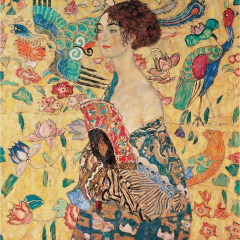 Donna con ventaglio White Modern Wood Framed Art Print by Klimt, Gustav