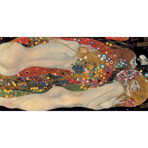 Sea Serpents Black Modern Wood Framed Art Print with Double Matting by Klimt, Gustav