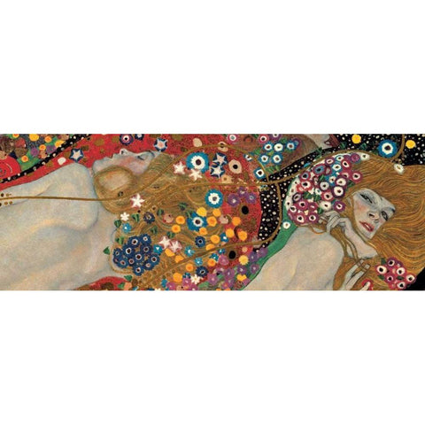 Sea Serpents Black Modern Wood Framed Art Print with Double Matting by Klimt, Gustav