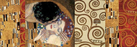 Klimt Deco-The Kiss White Modern Wood Framed Art Print with Double Matting by Klimt, Gustav