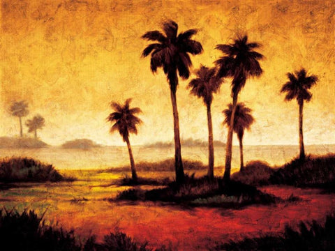 Sunset Palms I White Modern Wood Framed Art Print with Double Matting by Williams, Gregory
