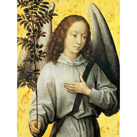 Angelo con ramo dulivo White Modern Wood Framed Art Print by Memling, Hans