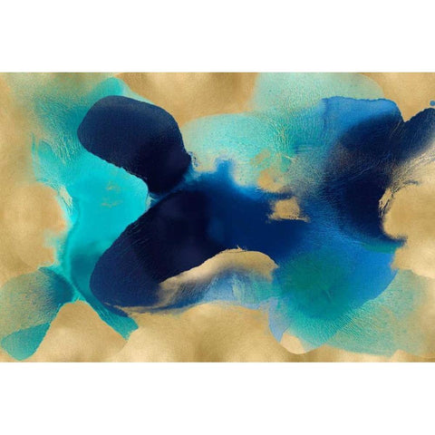 Free Form Blue on Gold White Modern Wood Framed Art Print by Carlson, Hannah