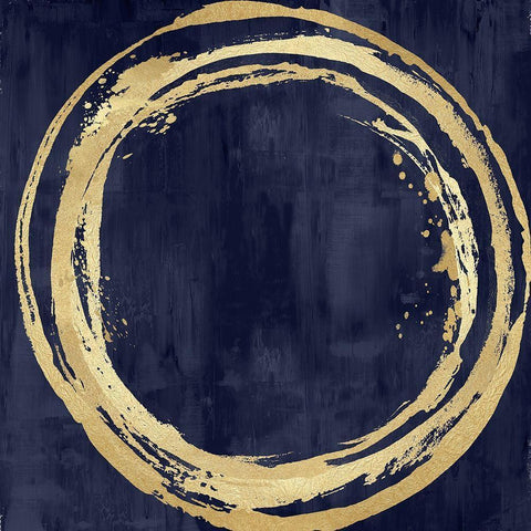 Circle Gold on Blue I Black Modern Wood Framed Art Print with Double Matting by Harris, Natalie