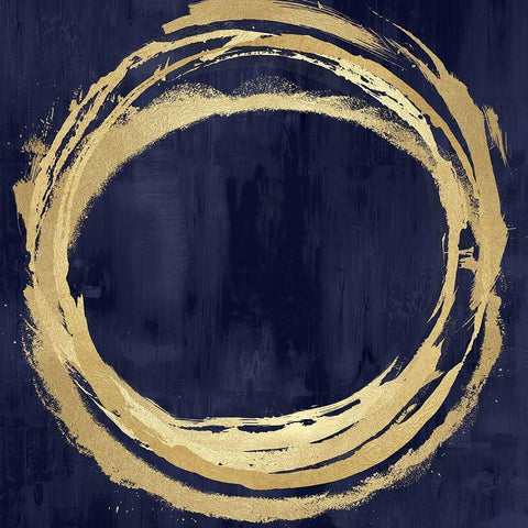Circle Gold on Blue II Black Modern Wood Framed Art Print with Double Matting by Harris, Natalie