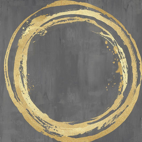 Circle Gold on Gray II White Modern Wood Framed Art Print with Double Matting by Harris, Natalie