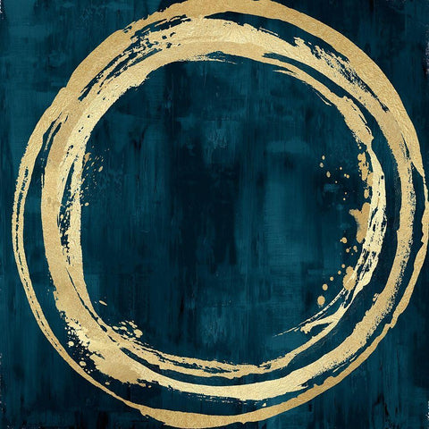 Circle Gold on Teal I Black Modern Wood Framed Art Print with Double Matting by Harris, Natalie