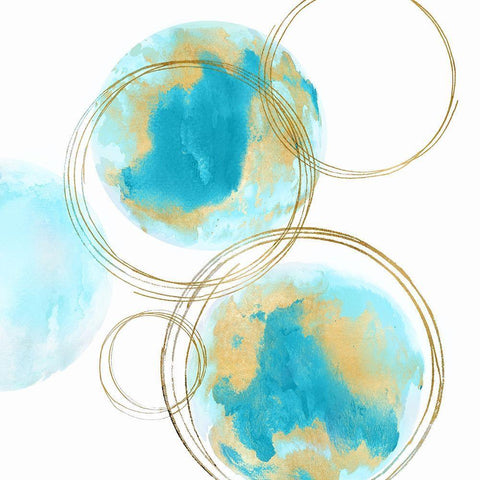 Circular Aqua and Gold I White Modern Wood Framed Art Print with Double Matting by Harris, Natalie