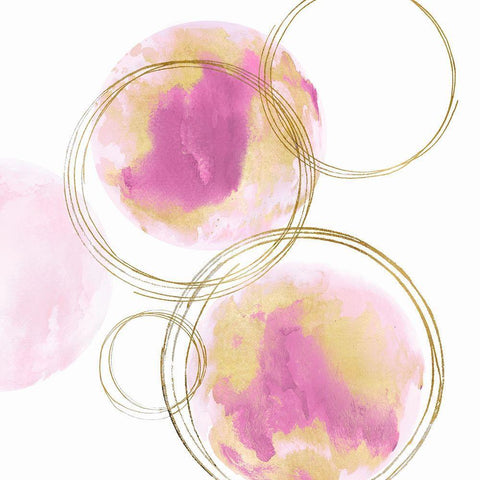 Circular Pink and Gold I White Modern Wood Framed Art Print with Double Matting by Harris, Natalie