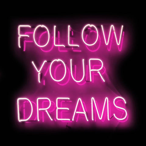 Neon Follow Your Dreams PB White Modern Wood Framed Art Print with Double Matting by Carr, Hailey