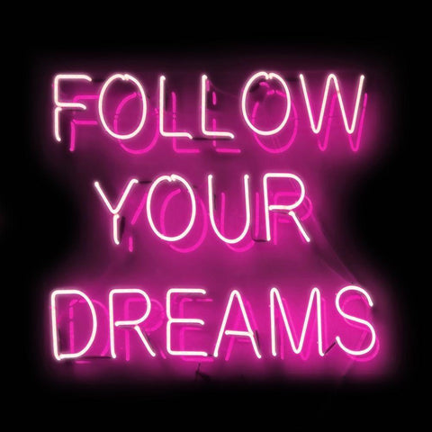 Neon Follow Your Dreams PB White Modern Wood Framed Art Print by Carr, Hailey