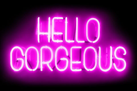 Neon Hello Gorgeous PB Black Ornate Wood Framed Art Print with Double Matting by Carr, Hailey