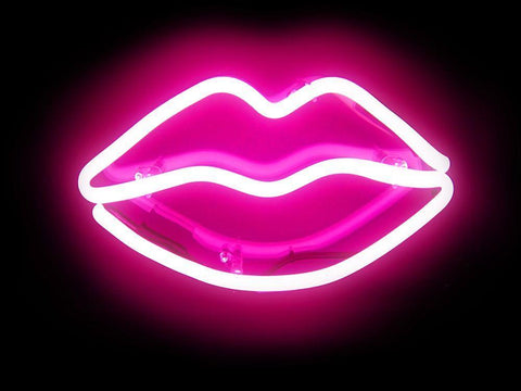 Neon Lips PB Black Ornate Wood Framed Art Print with Double Matting by Carr, Hailey