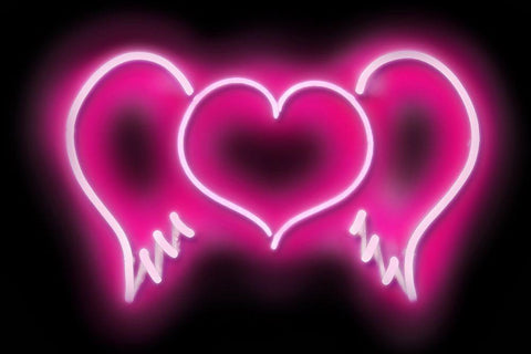 Neon Heart Wings PB White Modern Wood Framed Art Print with Double Matting by Carr, Hailey