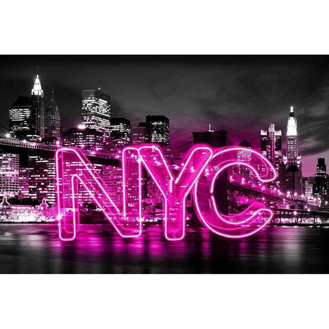 Neon New York City PB Black Modern Wood Framed Art Print with Double Matting by Carr, Hailey