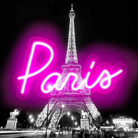 Neon Paris PB Black Modern Wood Framed Art Print with Double Matting by Carr, Hailey