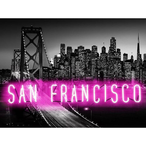Neon San Francisco PB Gold Ornate Wood Framed Art Print with Double Matting by Carr, Hailey