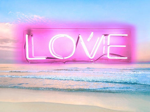 Neon Love Beach PB White Modern Wood Framed Art Print with Double Matting by Carr, Hailey