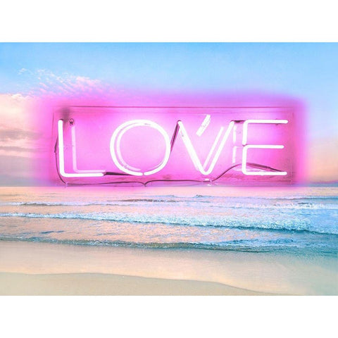 Neon Love Beach PB Black Modern Wood Framed Art Print with Double Matting by Carr, Hailey