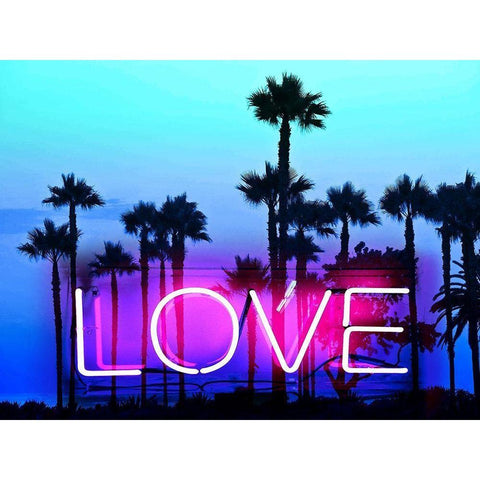 Neon Love Palms PB Black Modern Wood Framed Art Print with Double Matting by Carr, Hailey